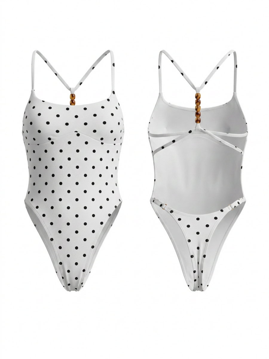 Vintage Black Dot Simple Thin Strap One Piece