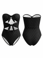 Black White Polka Dot Bandeau Double Bow Cutout One Piece