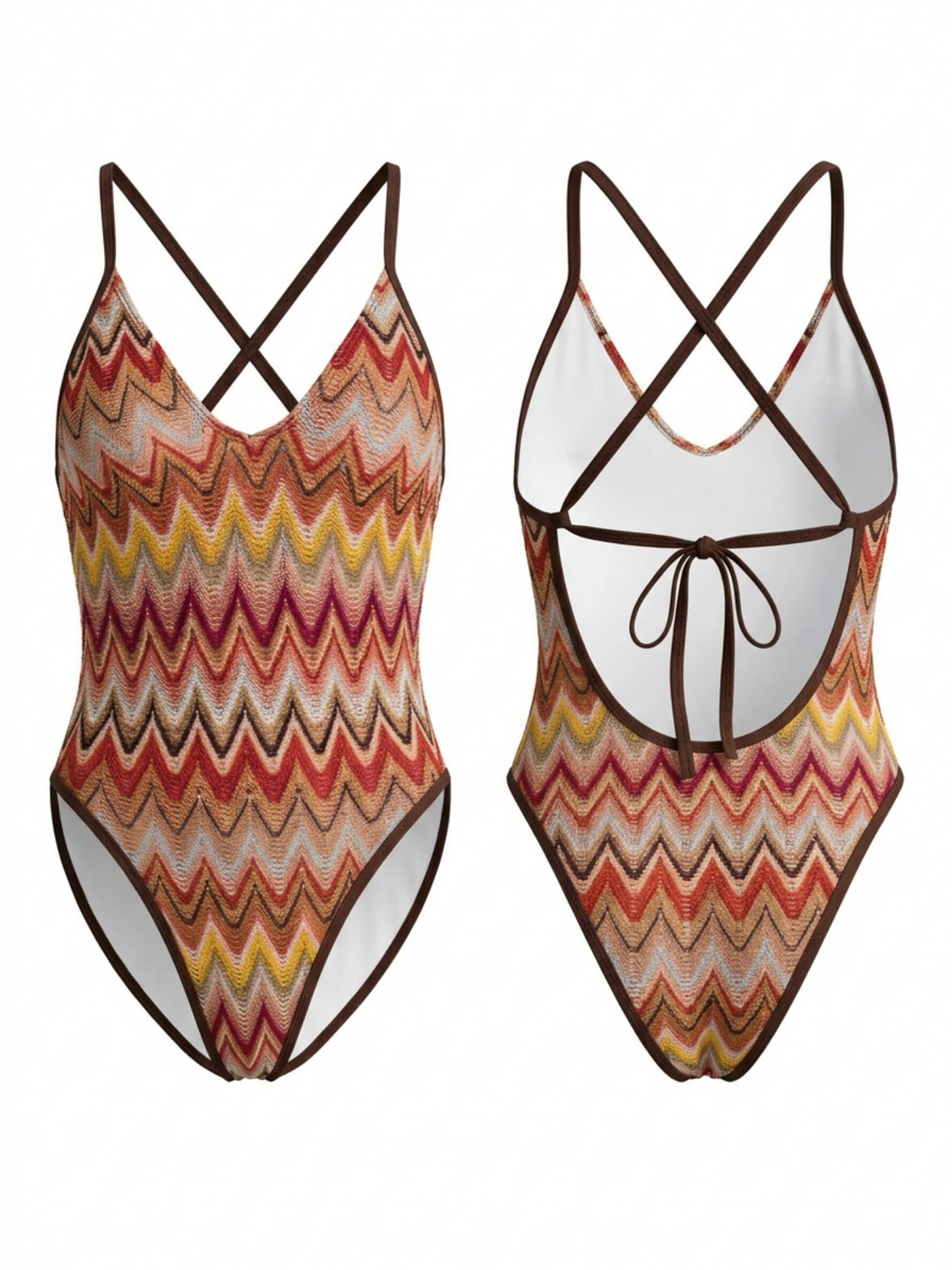 Retro Gradient Chevron V Neck Thin Strap One Piece
