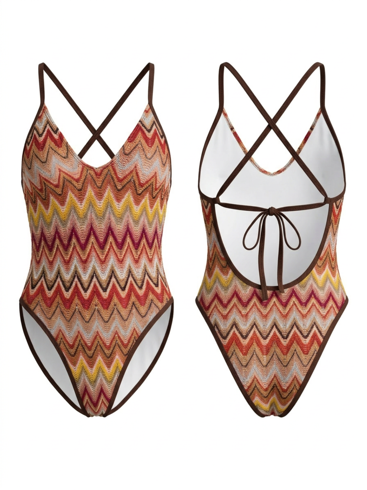 Retro Gradient Chevron V Neck Thin Strap One Piece