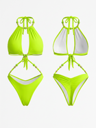 Lime Green Beaded Halter Cutout Two Piece Bikini Set