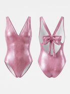 Metallic Pink V Neck Big Bow Back One Piece