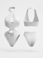 White Halter Cross Wrap Cutout Wooden Ring One Piece