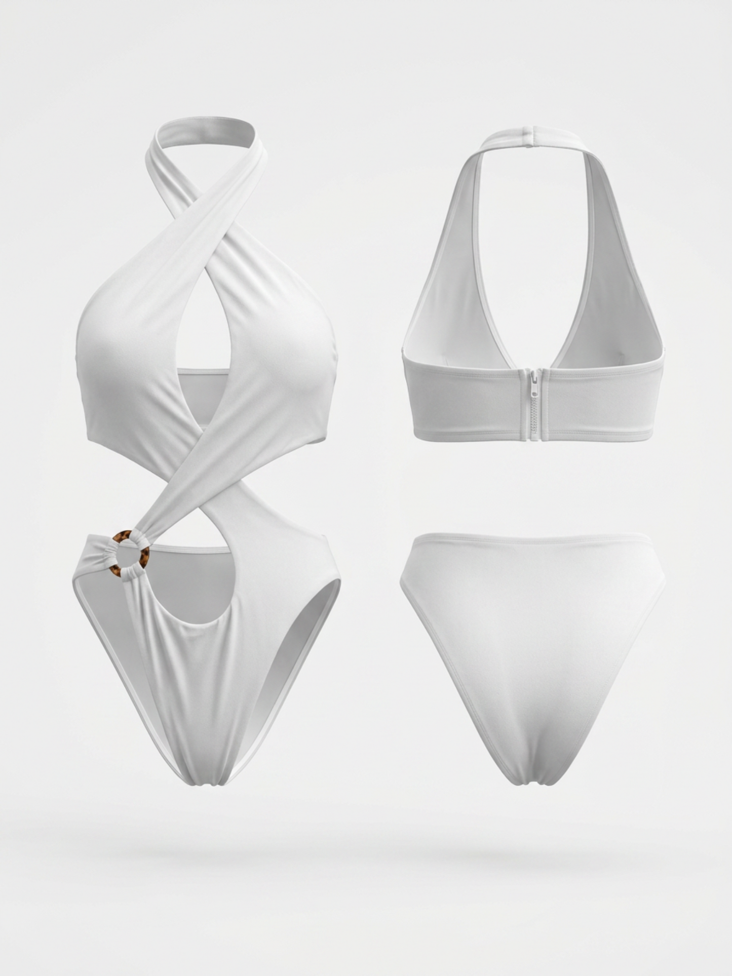 White Halter Cross Wrap Cutout Wooden Ring One Piece