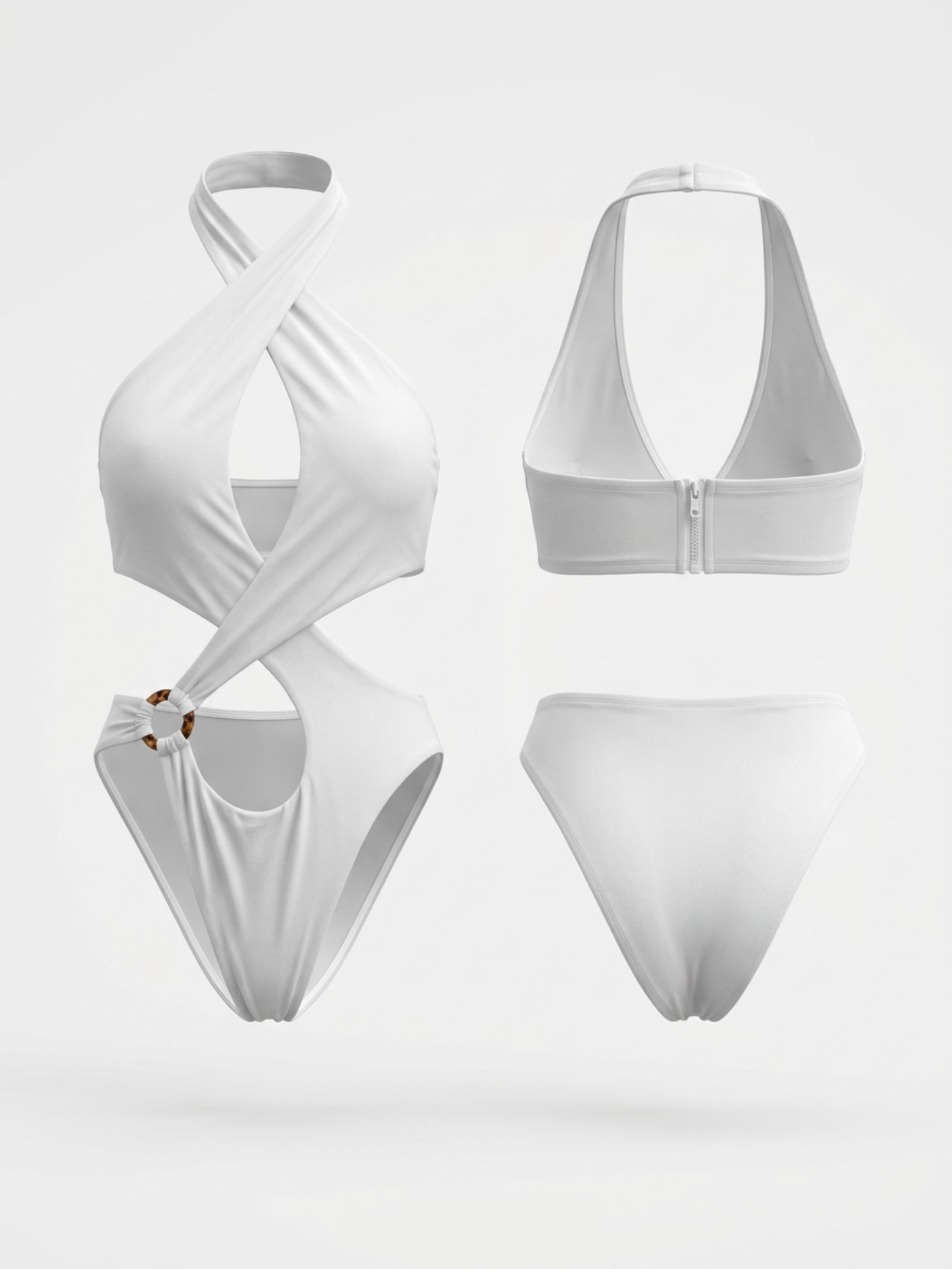 White Halter Cross Wrap Cutout Wooden Ring One Piece