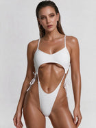 Waffle Textured Crisscross Back Side Tie Cutout One Piece