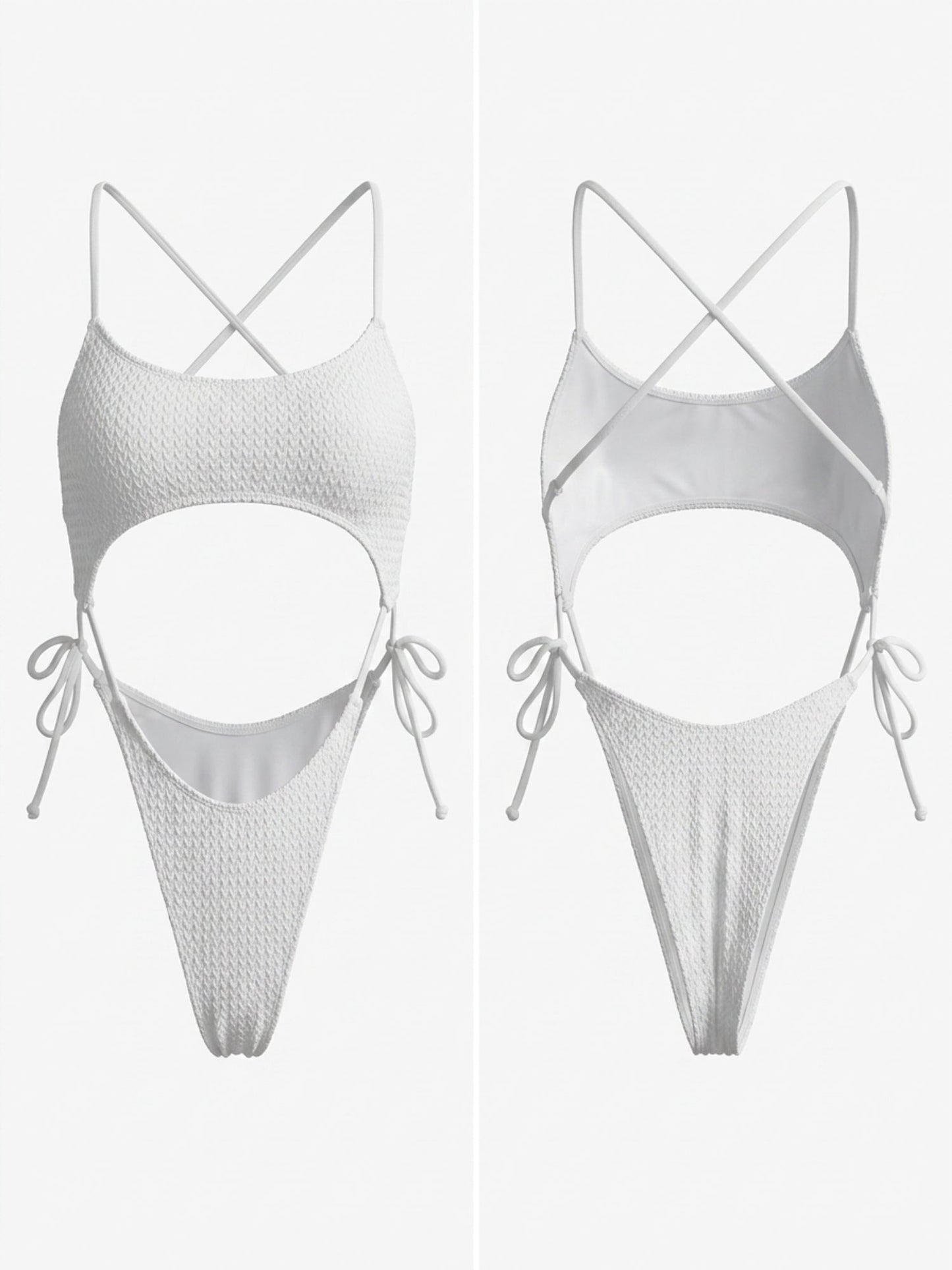 Waffle Textured Crisscross Back Side Tie Cutout One Piece