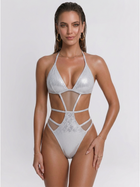 Silver Holographic Halter Mesh Multi Cutout One Piece