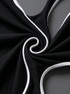 Black White Contrast Piping Halter Multi Cutout One Piece