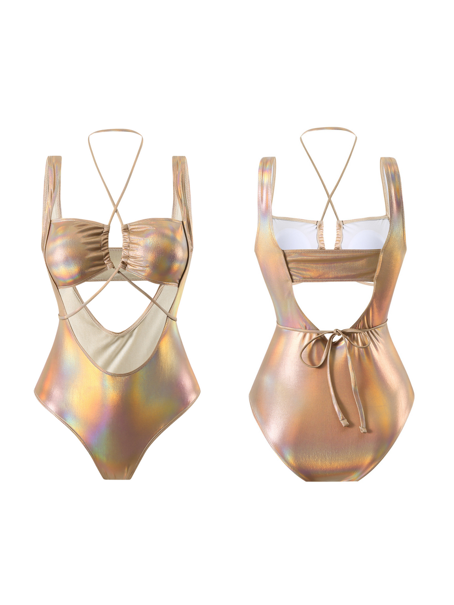 Crisscross Straps Large Cutout High Leg One Piece