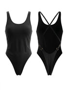 Black Contrast Trim Cross Back Adjustable Strap One Piece
