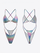 Gradient Glitter O-Ring Thin Strap High Cut Bikini Set