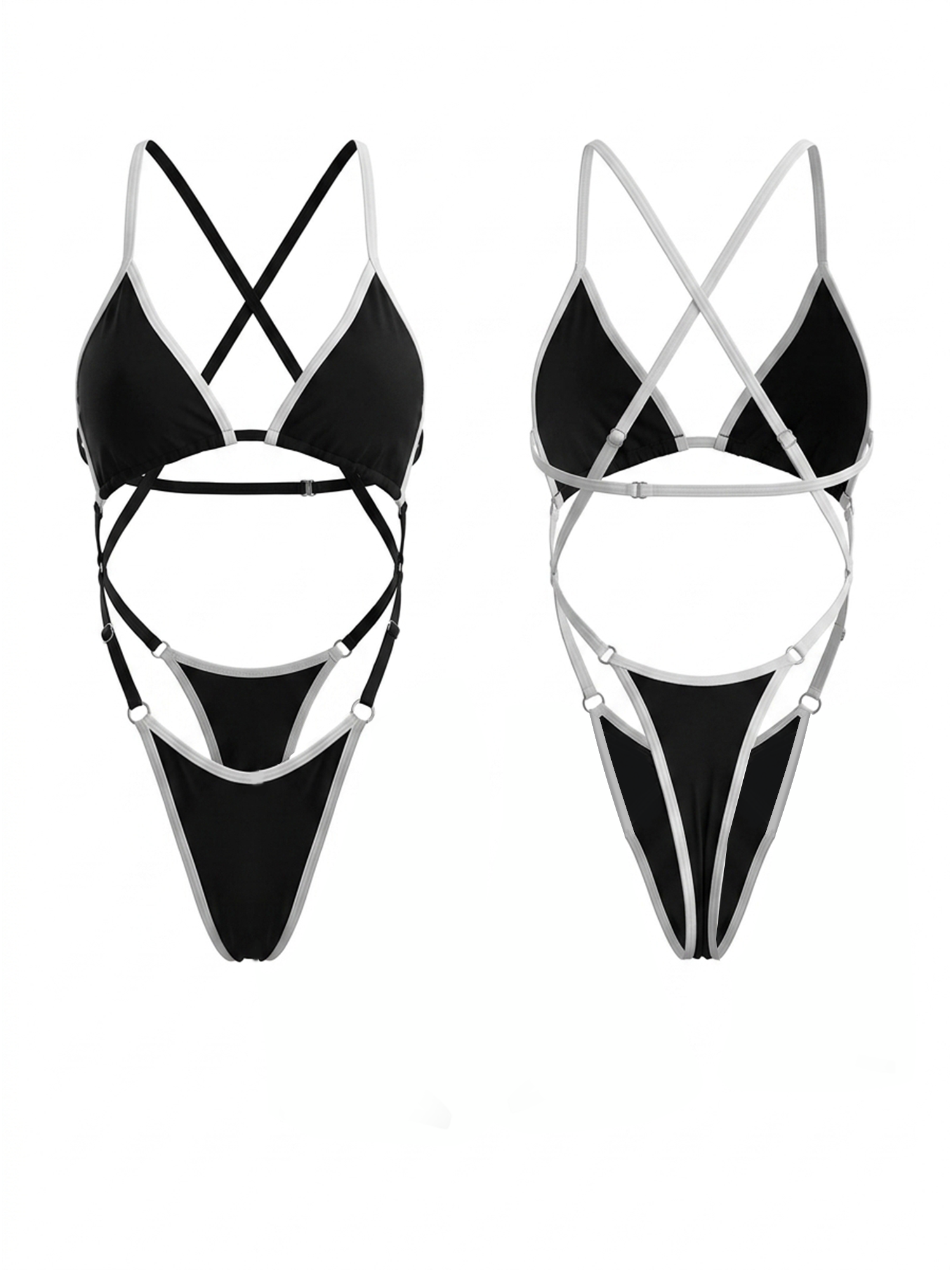 Contrast Trim Multi Cross Strap One Piece