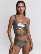 Silver Glitter One Shoulder Multi Cutout One Piece