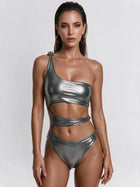 Silver Glitter One Shoulder Multi Cutout One Piece