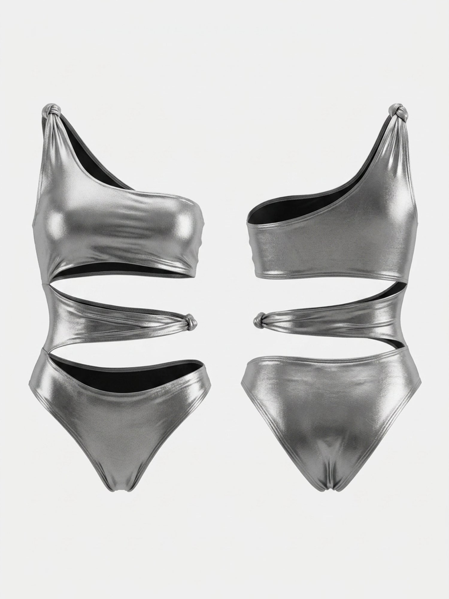 Silver Glitter One Shoulder Multi Cutout One Piece