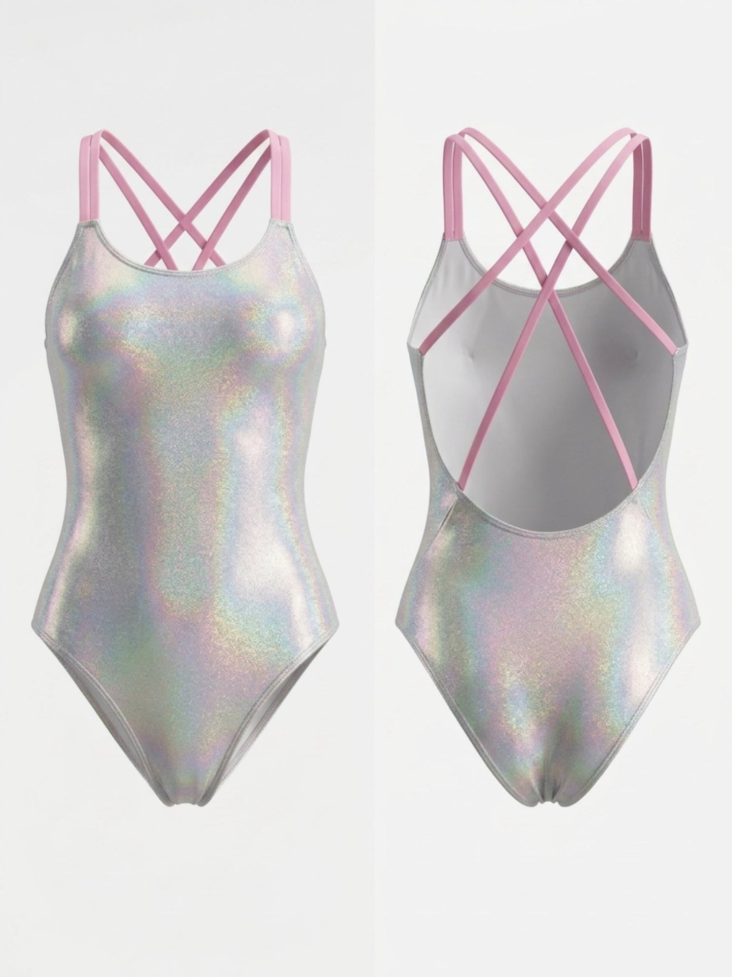 Holographic Double Strap Professional Swimsuit One Piece