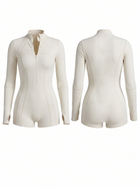White Long Sleeve Half Zipper Boyleg Professional One Piece