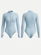 Light Blue Long Sleeve Front Zipper Sunscreen Professional One Piece