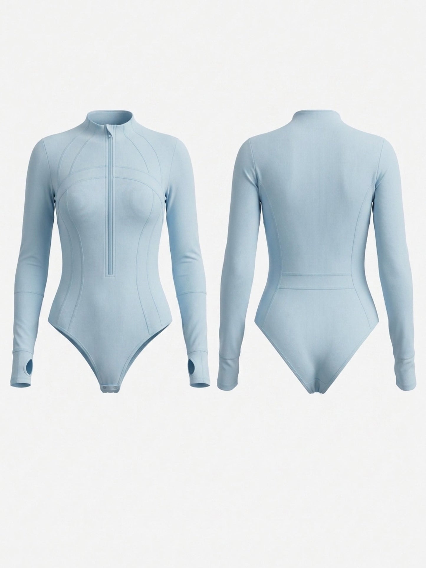 Light Blue Long Sleeve Front Zipper Sunscreen Professional One Piece