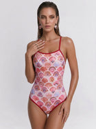 Pink Shell Print Crisscross Tie Back Professional One Piece