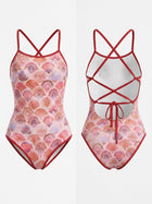 Pink Shell Print Crisscross Tie Back Professional One Piece