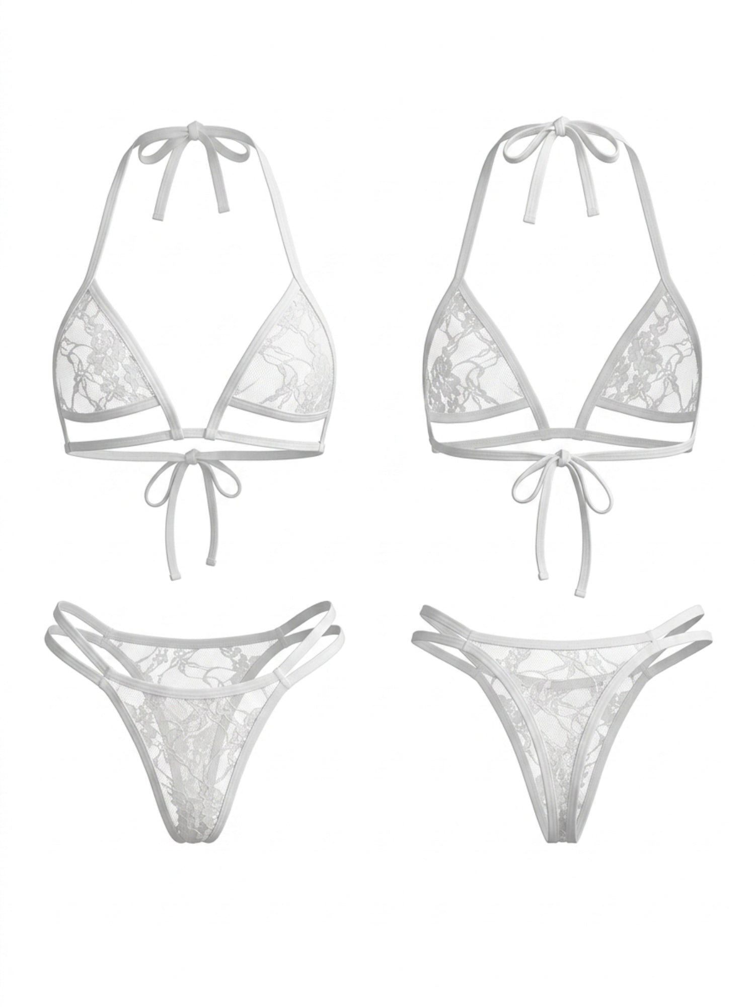 Lace Mesh Halter Triangle Two Piece Bikini Set