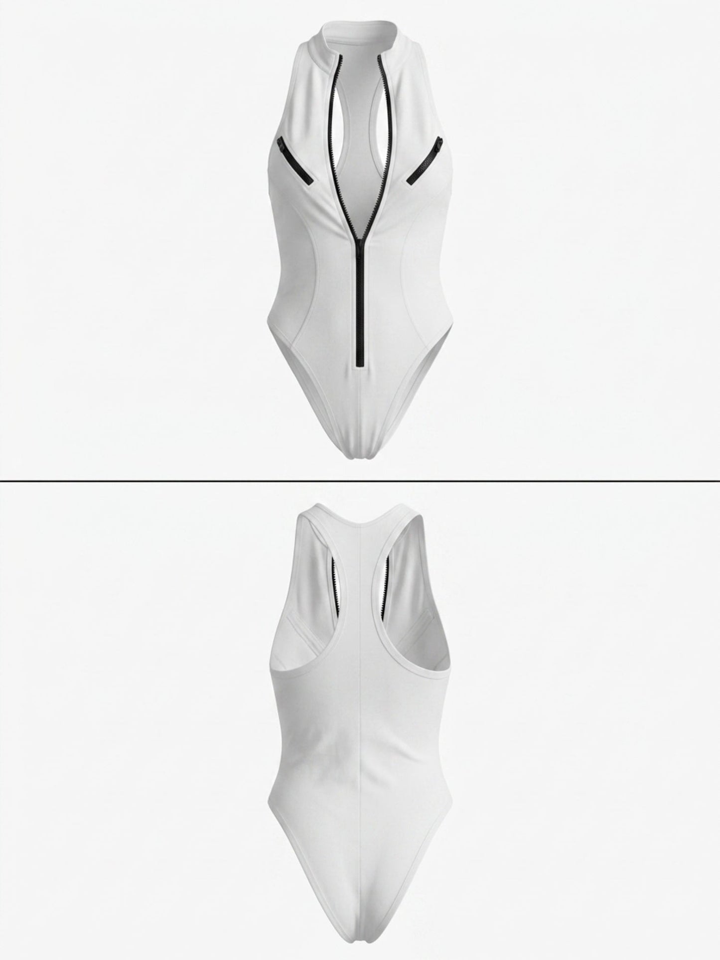 Zipper Contrast Trim One Piece