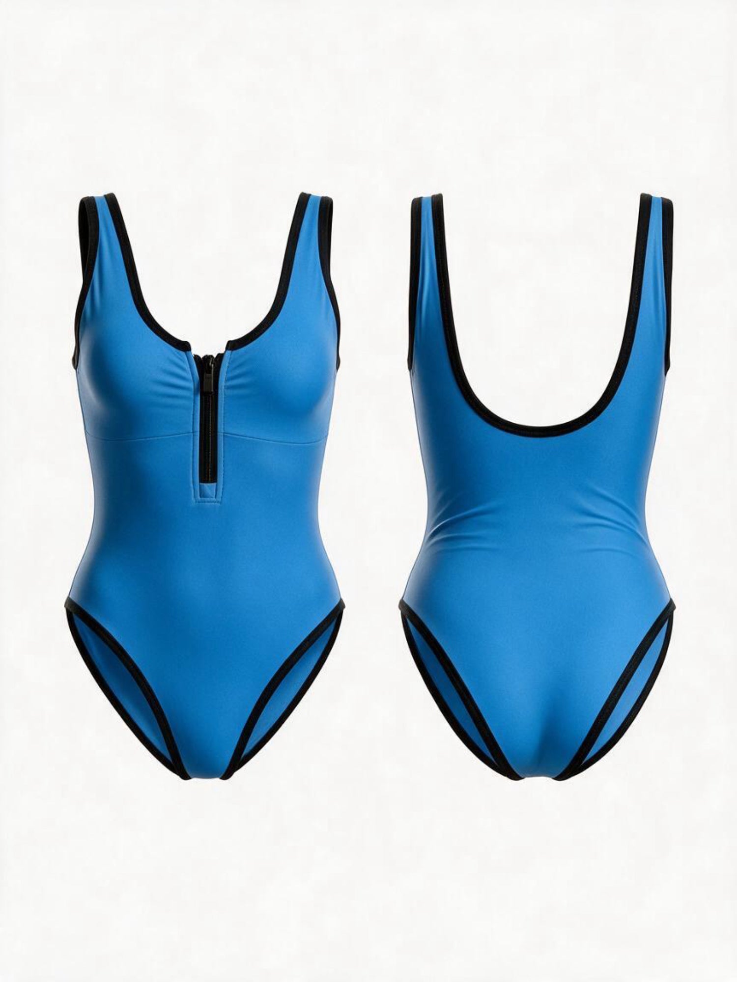 Contrast Trim Zip Front Sleeveless One Piece
