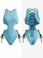 Crisscross Lace Up Back High Cut One Piece