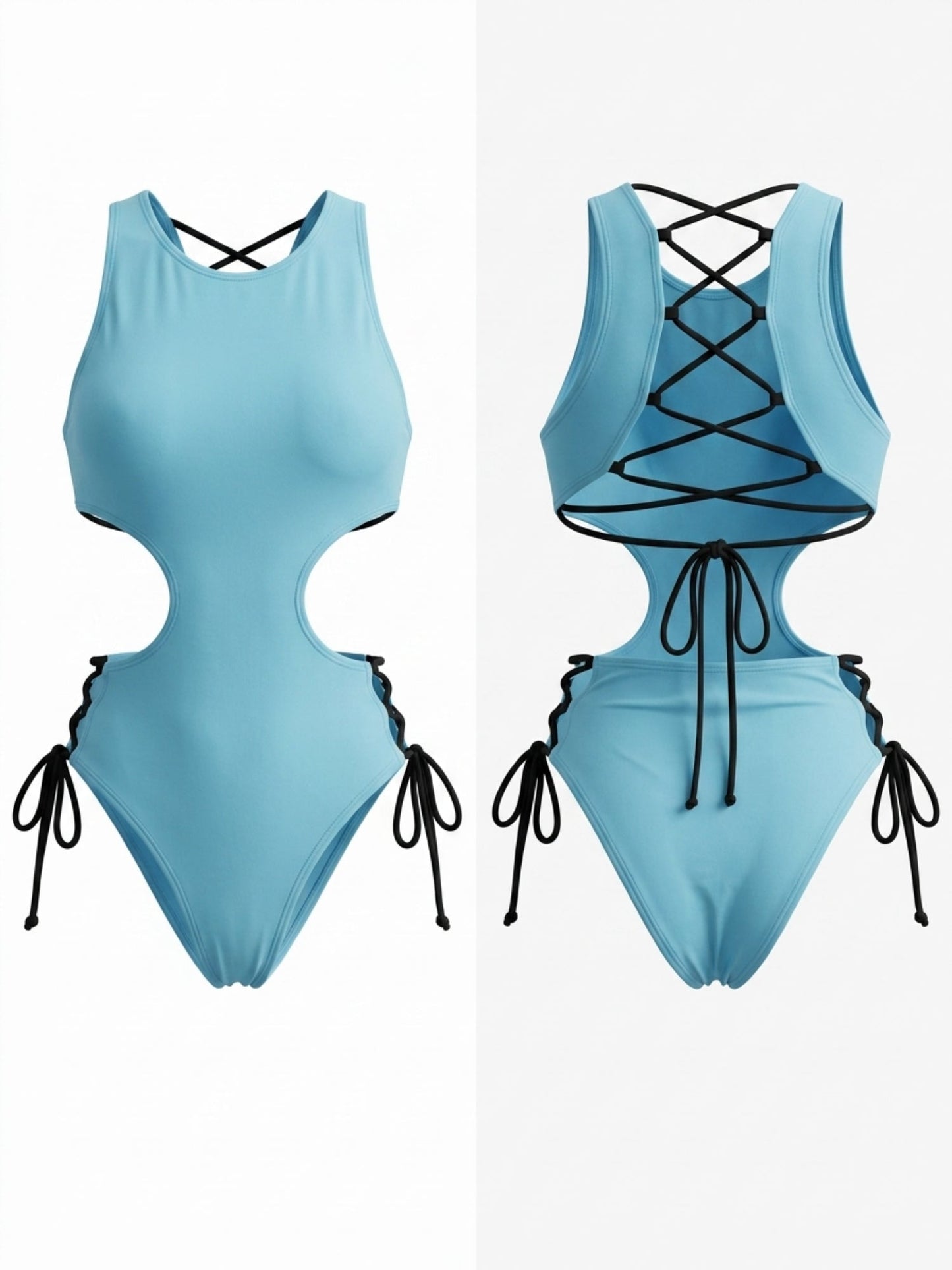 Crisscross Lace Up Back High Cut One Piece