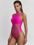 Halter Mesh Panel High Cut One Piece