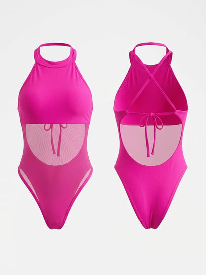 Halter Mesh Panel High Cut One Piece