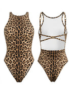 Leopard Print High Neck High Cut One Piece