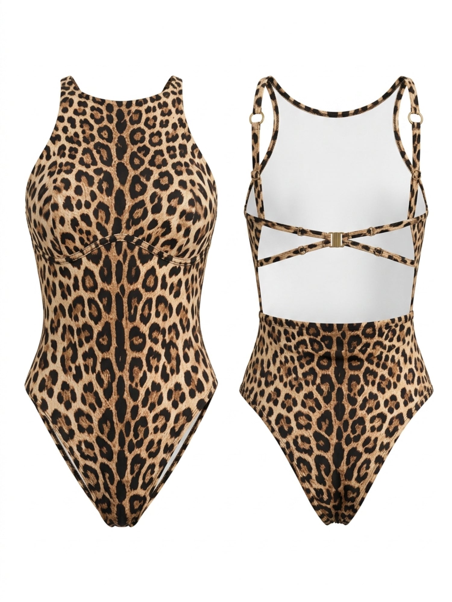 Leopard Print High Neck High Cut One Piece