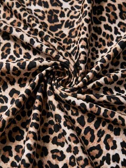 Leopard Print High Neck High Cut One Piece