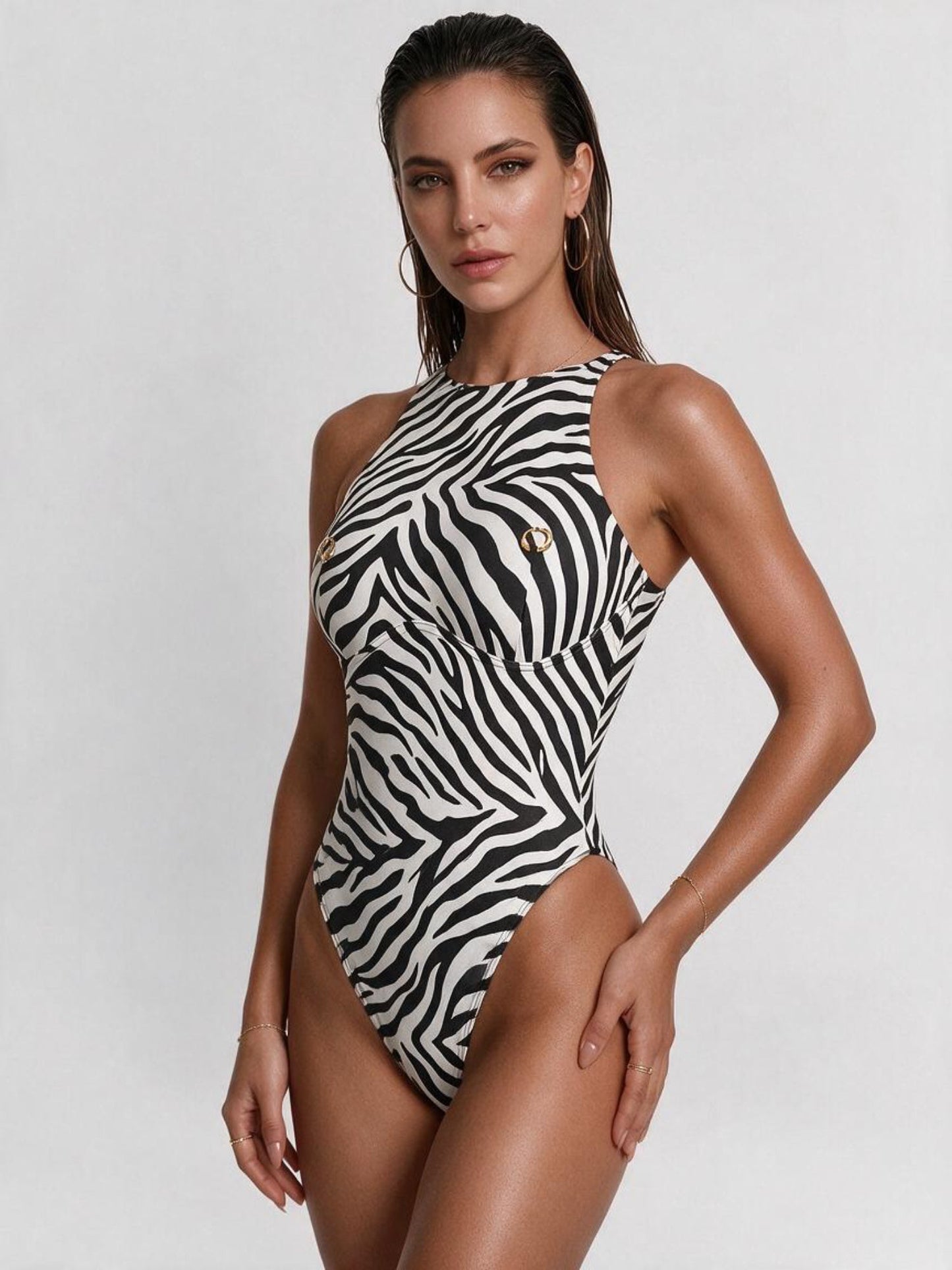 Leopard Print High Neck High Cut One Piece