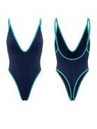 Contrast Piping Deep V High Cut One Piece