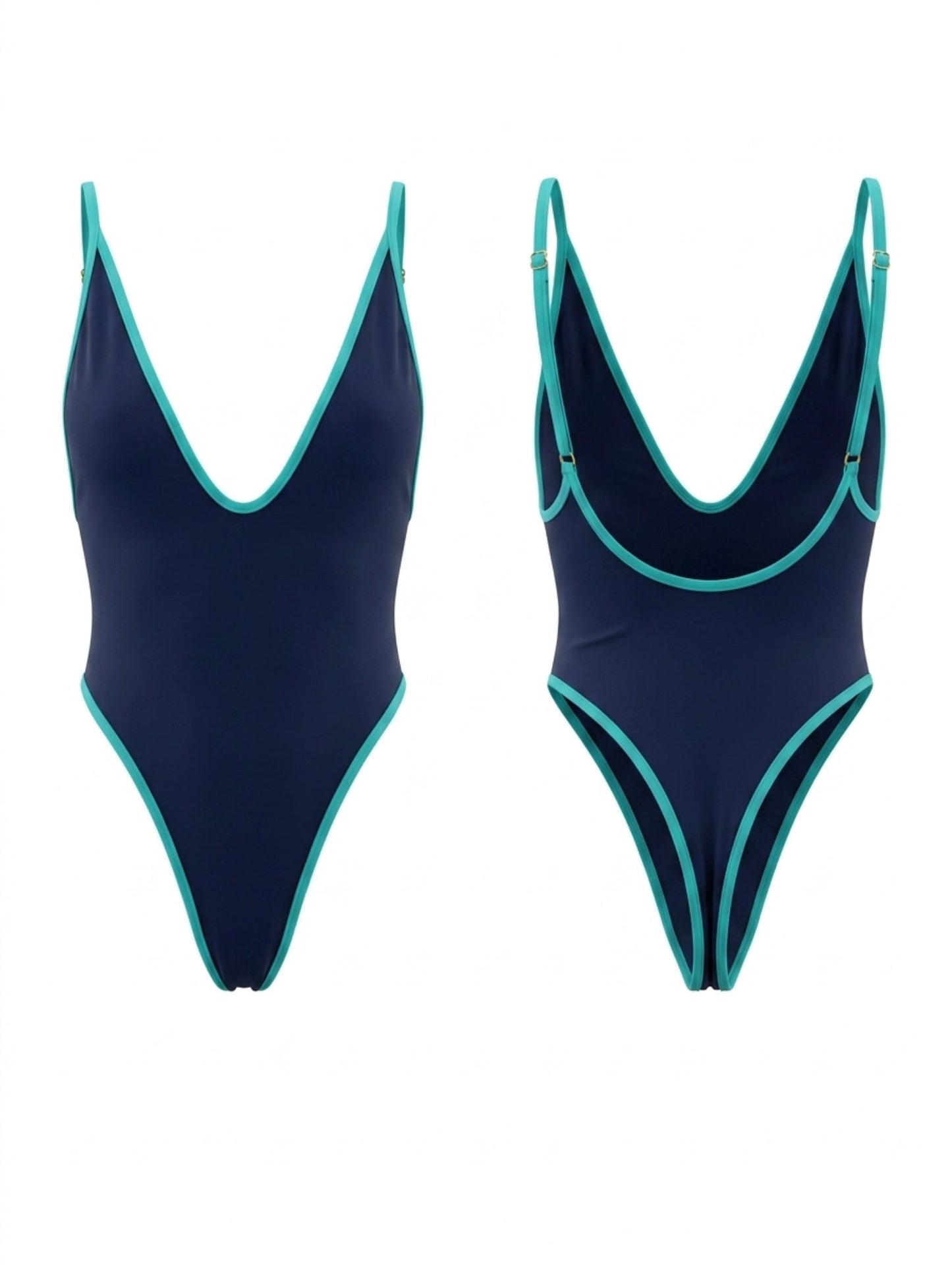 Contrast Piping Deep V High Cut One Piece