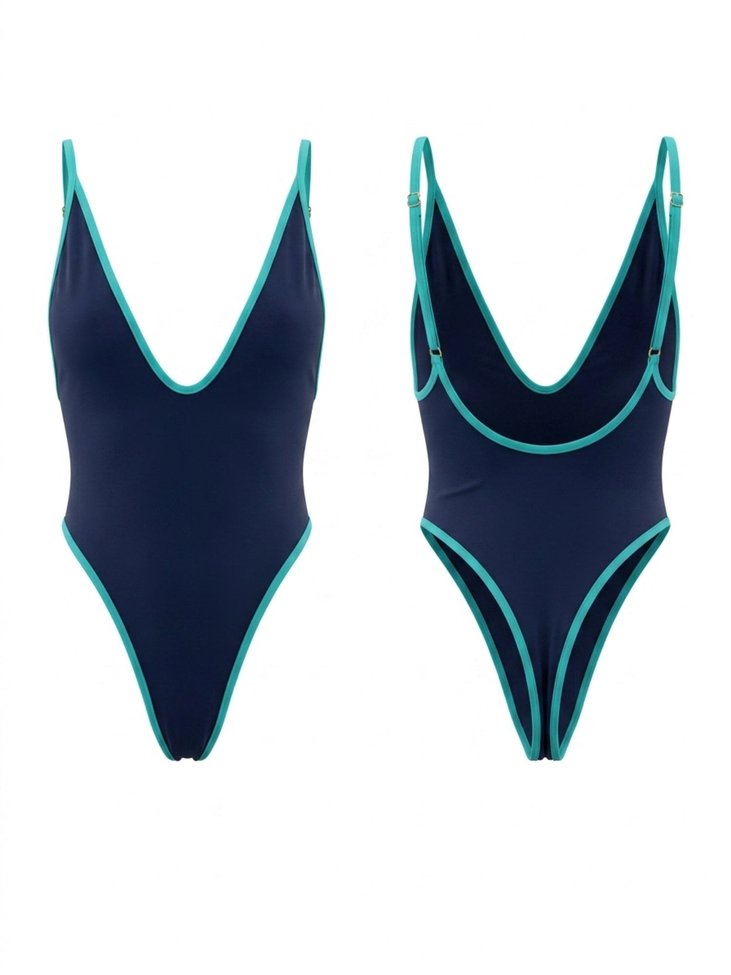 Contrast Piping Deep V High Cut One Piece