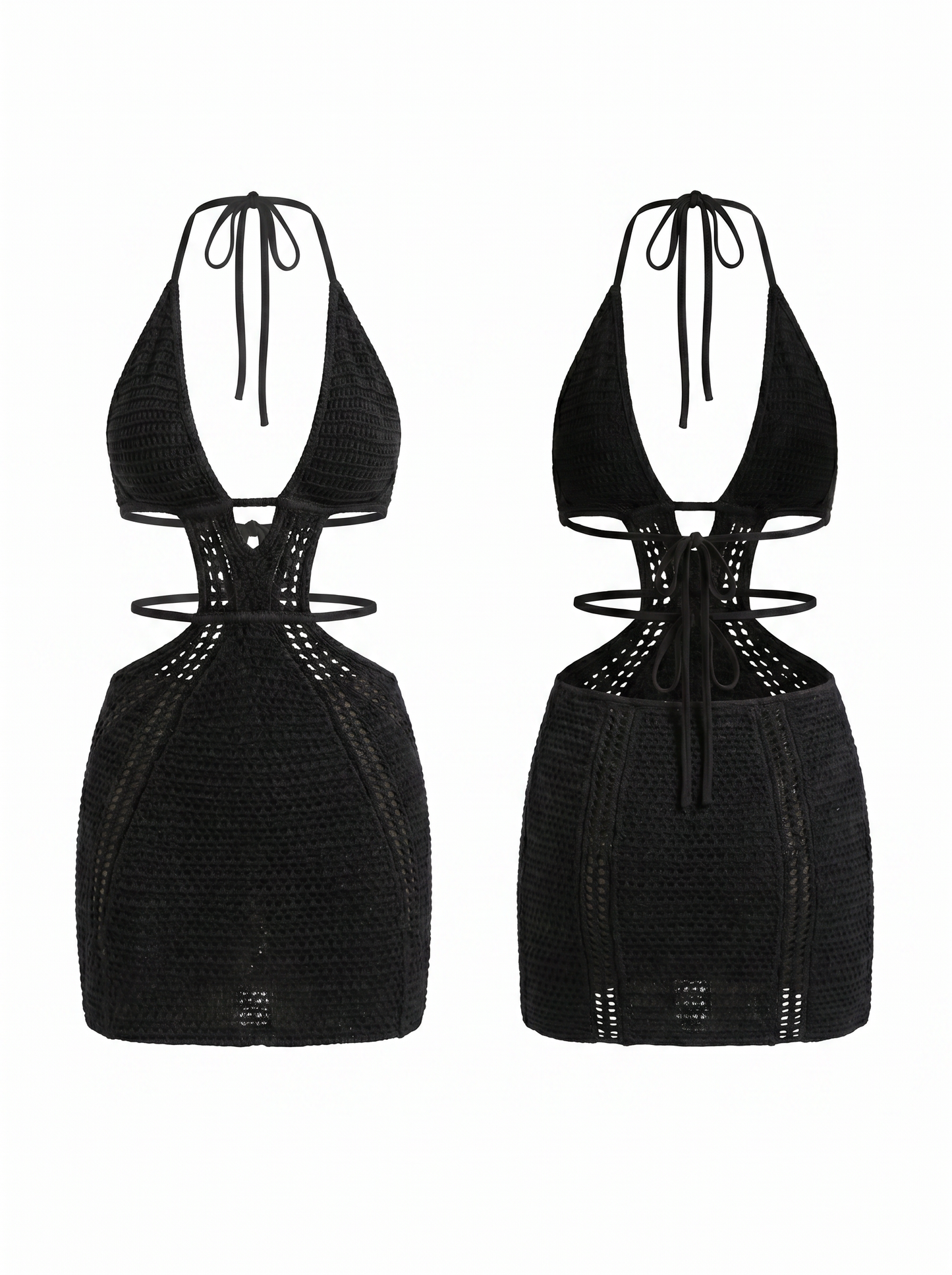 Vacation Style Sexy Halter Strapless Hollow Out Tie Dress
