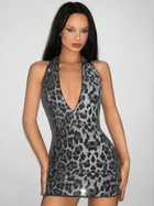 Leopard Print Sequin Halter Open Back Mini Dress