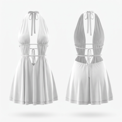 Halter Cutout Tie Back A-Line Mini Dress