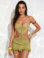Avocado Green Crochet Halter Cutout Beach Dress with Bead Trim