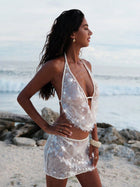 White Mesh Halter Top & Mini Skirt 2-Piece Cover-Up Set