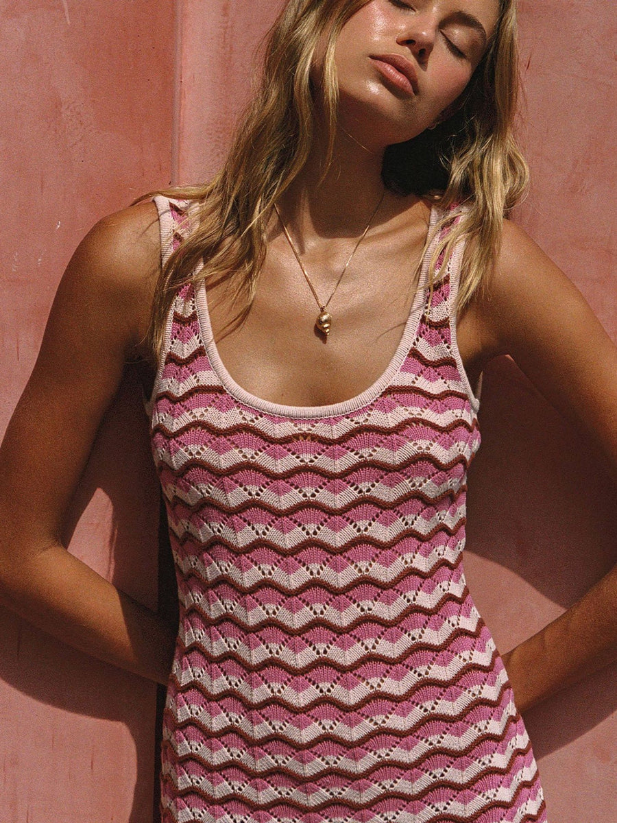 Pink & White Wavy Stripe Knit Tank Mini Dress