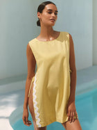 White Sleeveless Rickrack Trim Side Slit Beach Cover-Up Dress