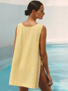 White Sleeveless Rickrack Trim Side Slit Beach Cover-Up Dress