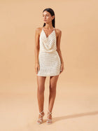 White Crochet Halter Open-Back Two-Piece Beach Dress