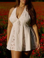 Vacation White Lace Halter Deep V-Neck Beach Cover-Up Dress